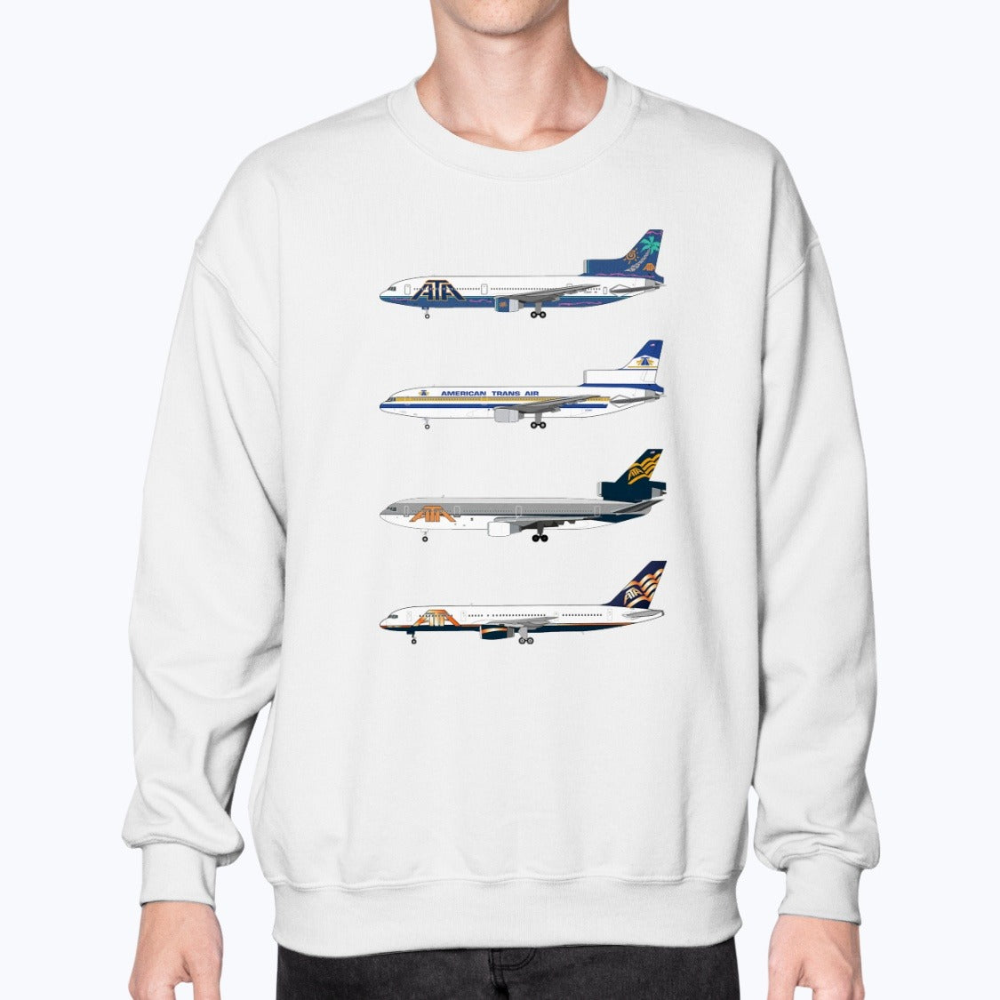 ATA Airlines L-1011, L-1011, DC-10, B757-200 Unisex Sweatshirt - White - Model