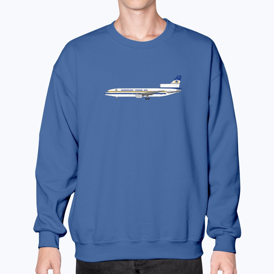 ATA Airlines L-1011 Unisex Sweatshirt - Royal Blue - Model
