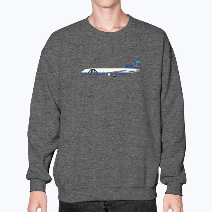 ATA Airlines Lockheed L-1011 Unisex Sweatshirt - Dark Heather - Model