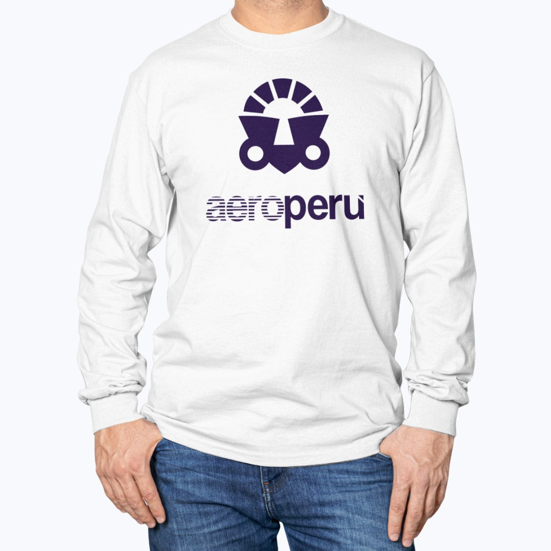 Aeroperu Unisex Long Sleeve T-Shirt - White - Model