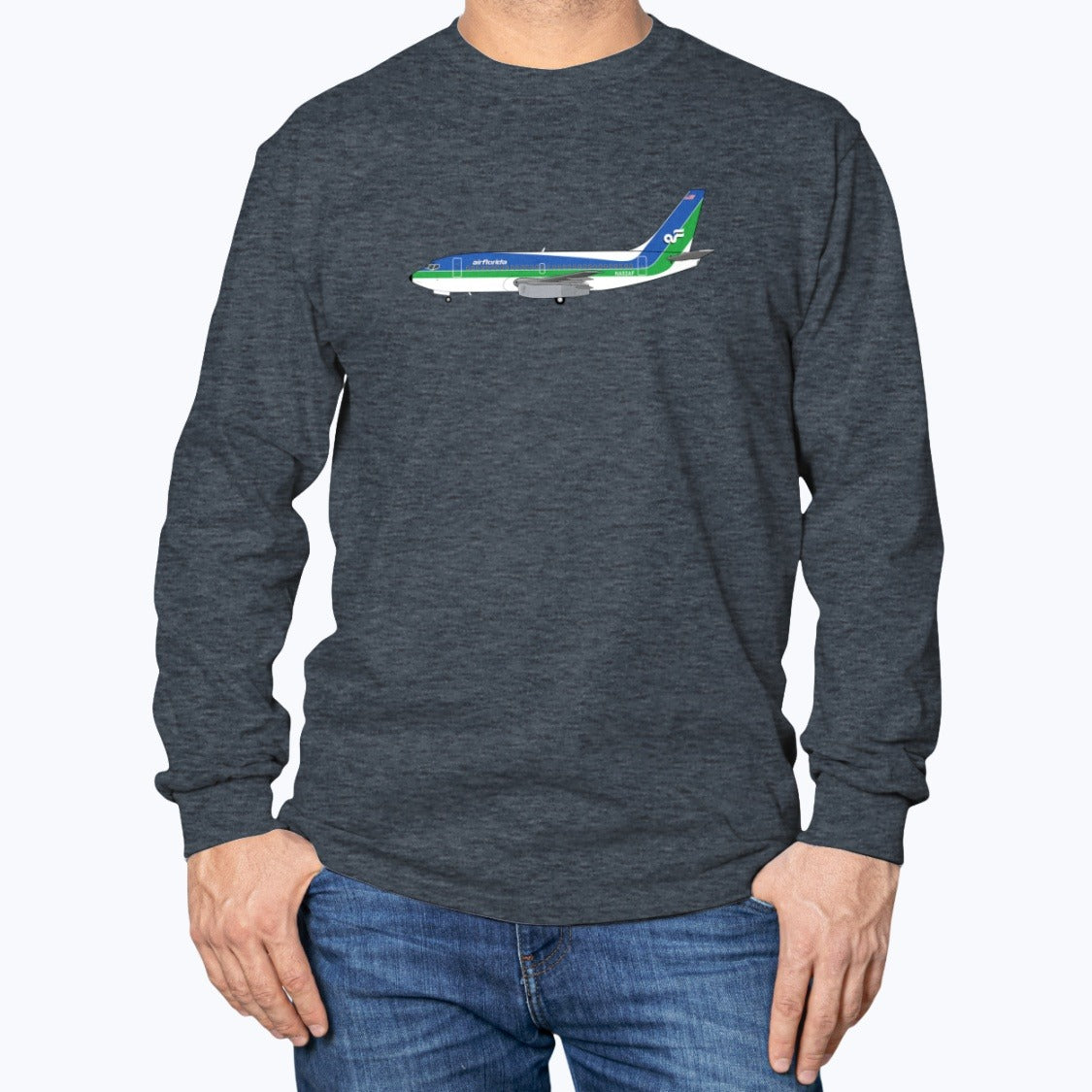 Air Florida B737-200 Unisex Long Sleeve T-Shirt - Dark Heather - Model