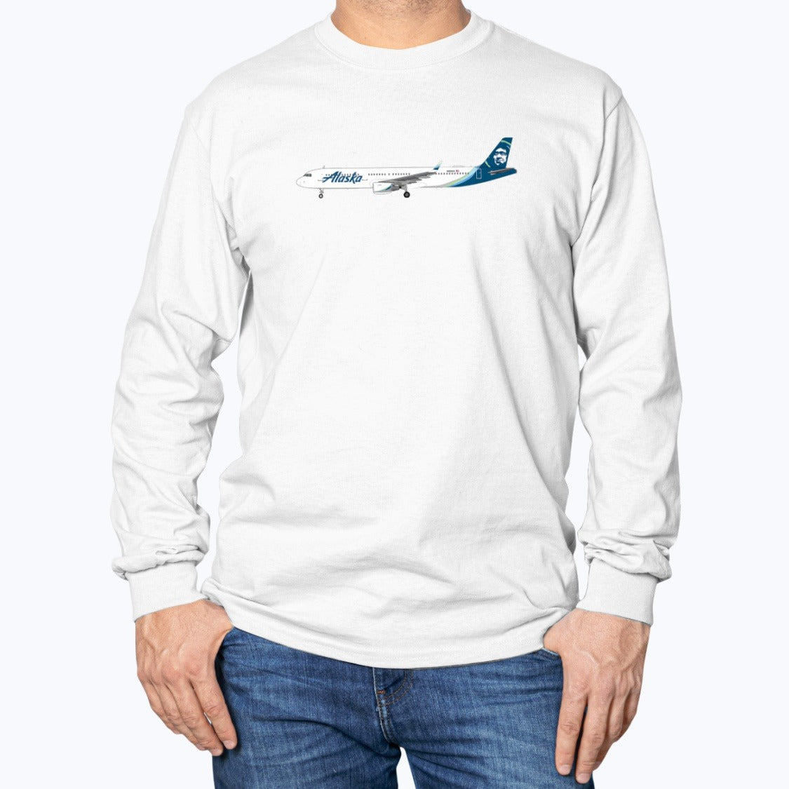 Alaska Airlines Airbus A321 Unisex Long Sleeve T-Shirt - White - Model