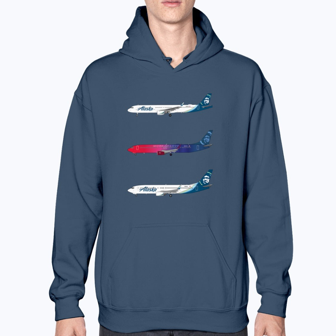 Alaska Airlines B737-800, B737-900ER, Airbus A321 Unisex Hoodie - Navy - Model