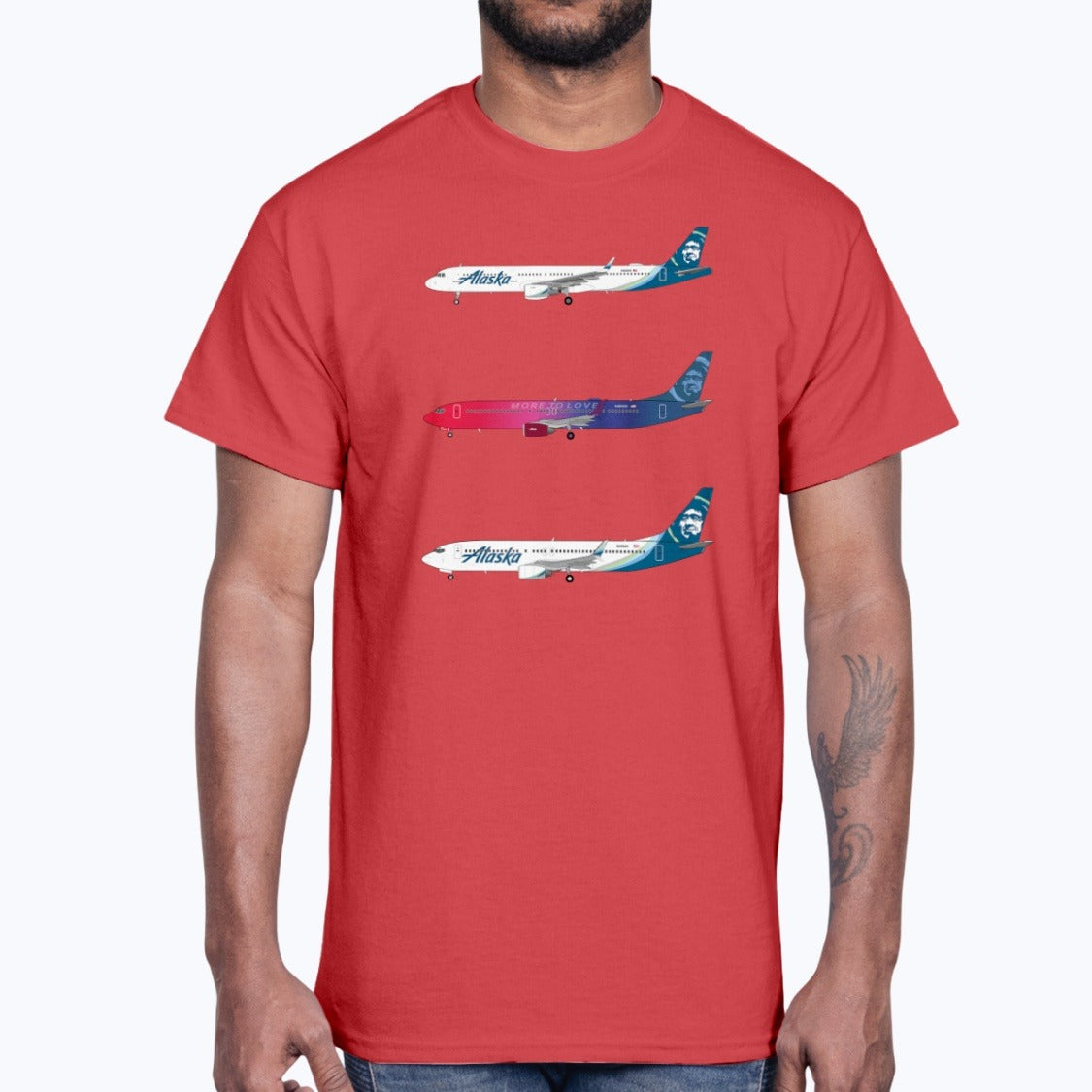 Alaska Airlines B737-800, B737-900ER, Airbus A321 Unisex T-Shirt - Red - Model