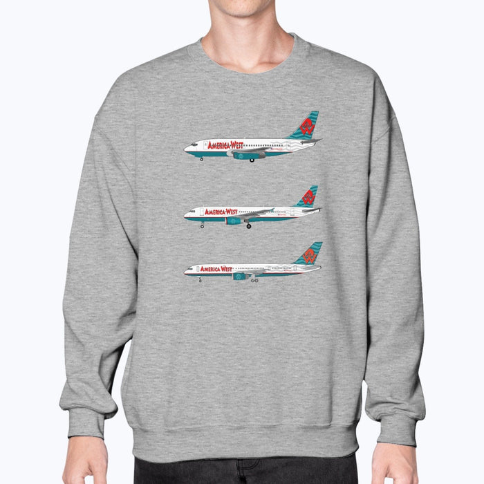 America West Airlines B737, A320, B757 Unisex Sweatshirt - Sport Grey - Model