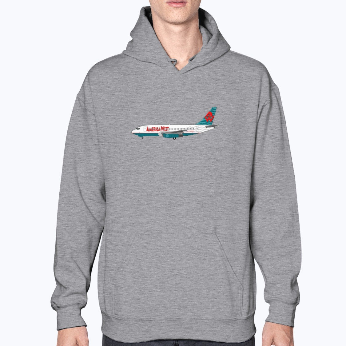 America West Airlines B737 Unisex Hoodie - Sport Grey - Model