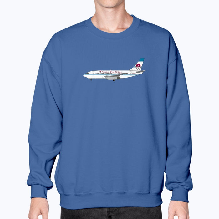 America West Airlines B737 Unisex Sweatshirt - Royal Blue - Model