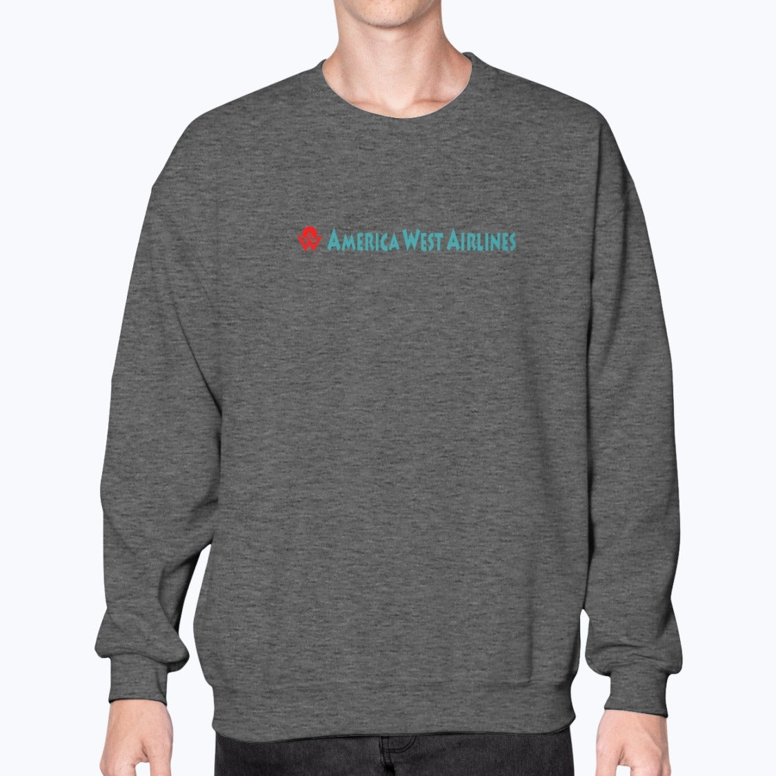 America West Airlines Unisex Sweatshirt - Dark Heather - Model
