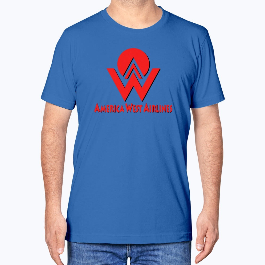 America West Airlines Unisex T-Shirt - True Royal - Model