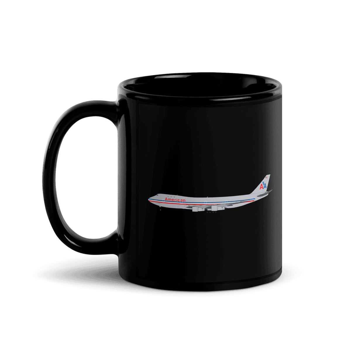 American Airlines B747-100 Coffee Mug - Black - 11 oz - Right