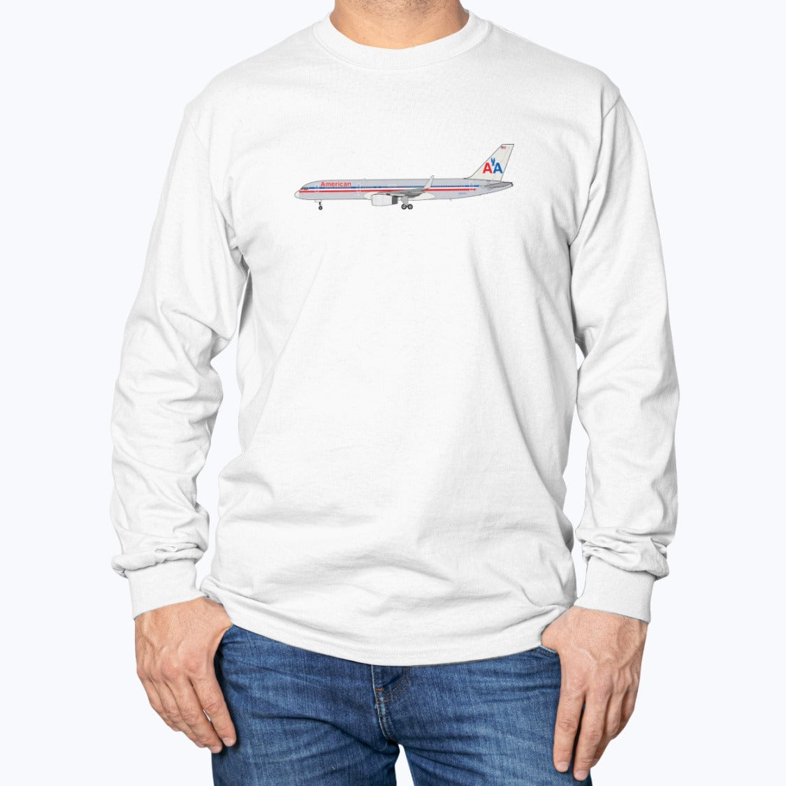 American Airlines B757-200 Unisex Long Sleeve T-Shirt - White - Model