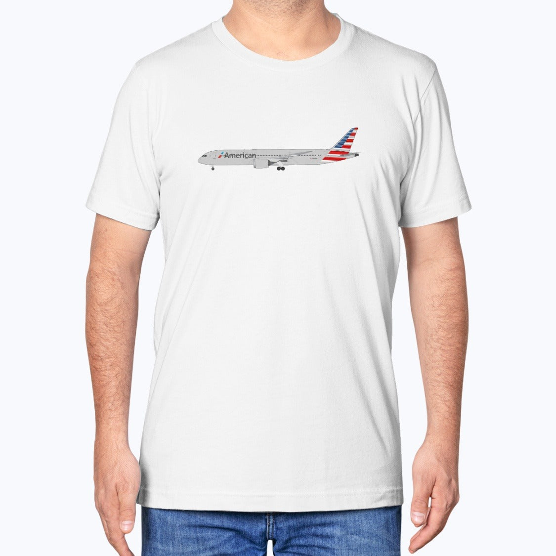American Airlines B787 Unisex T-Shirt - White - Model