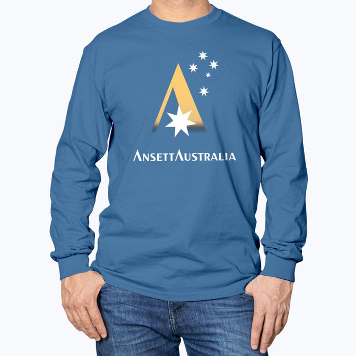 Ansett Australia Unisex Long Sleeve T-Shirt - Royal Blue - Model