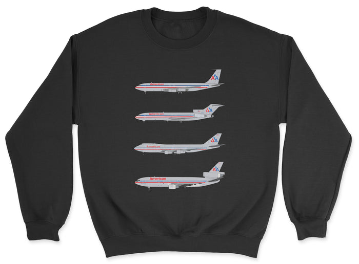 American Airlines B707, B727, B747, DC-10 Unisex Sweatshirt - Black