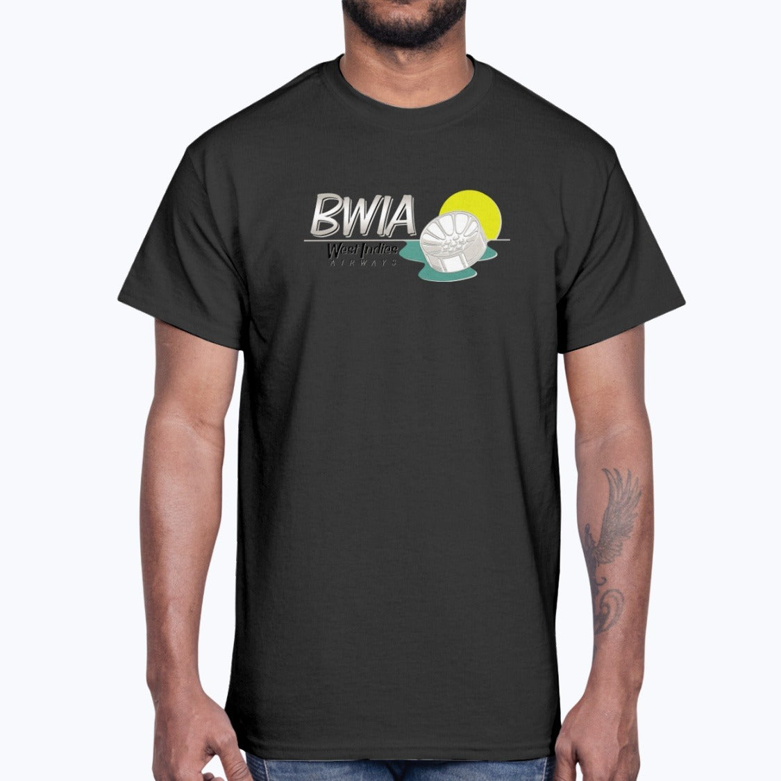 BWIA West Indies Airways Unisex T-Shirt - Black - Model