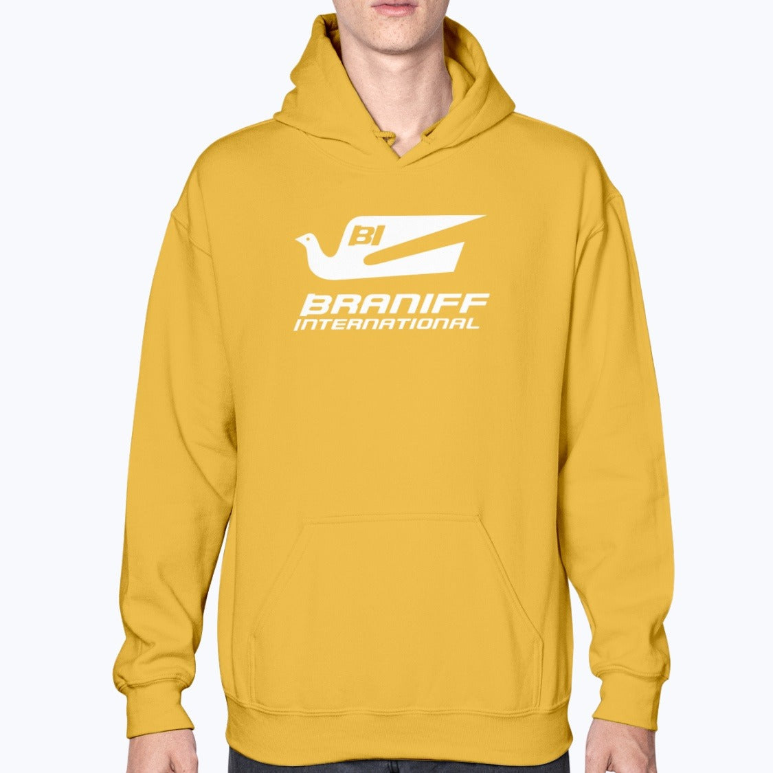Braniff International Unisex Hoodie - Gold - Model