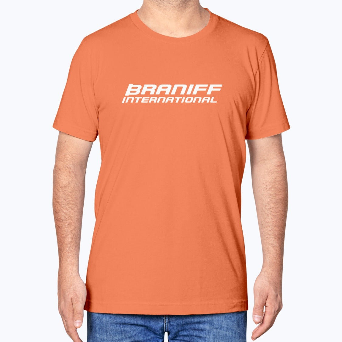Braniff International Unisex T-Shirt - Orange - Model