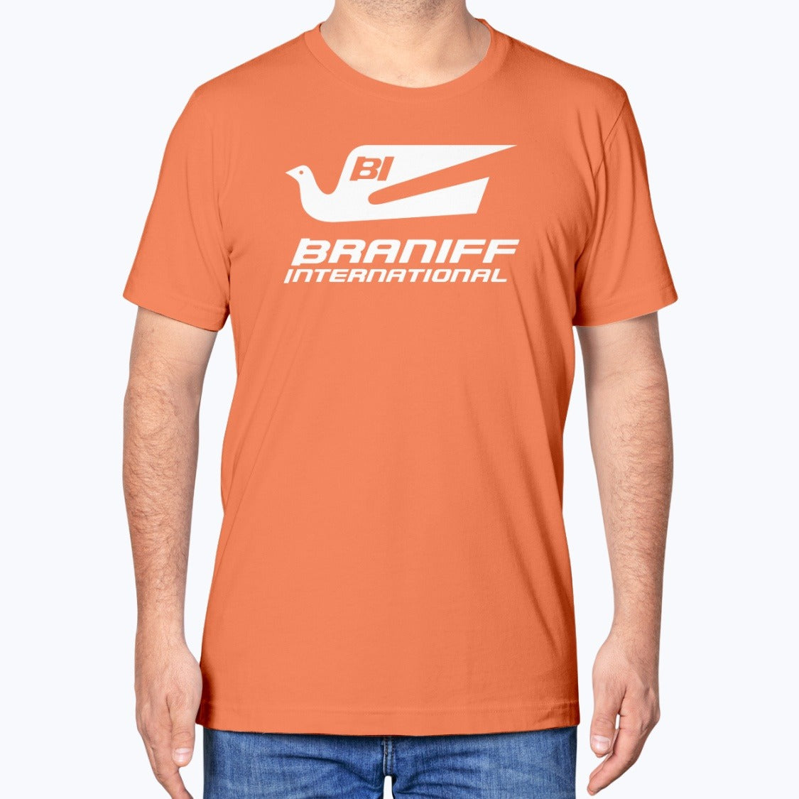 Braniff International Unisex T-Shirt - Orange - Model