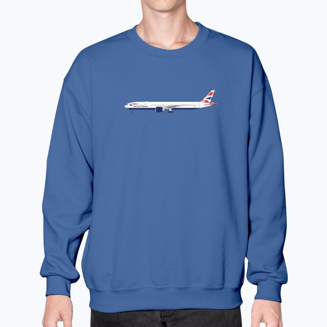 British Airways B777-300ER Unisex Sweatshirt - Royal Blue - Model