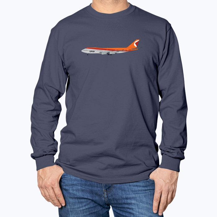 CP Air B747-200 Unisex Long Sleeve T-Shirt - Navy - Model