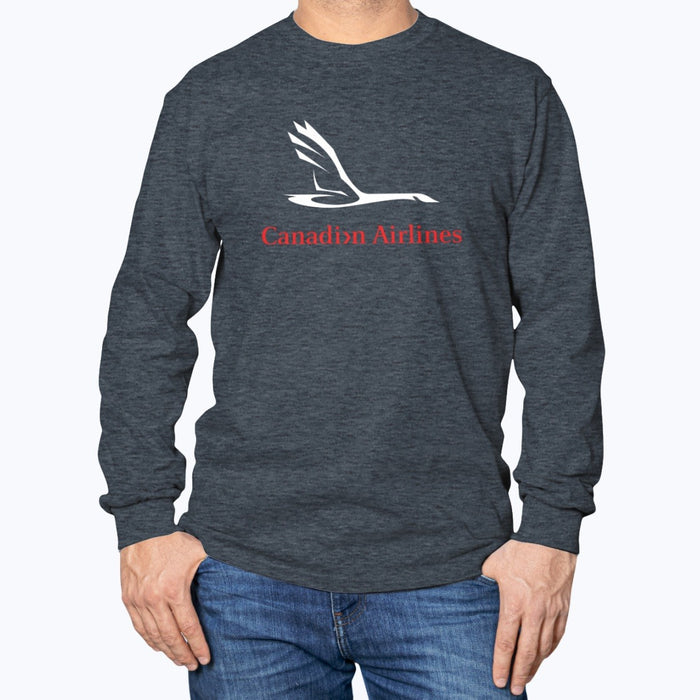 Canadian Airlines Unisex Long Sleeve T-Shirt - Dark Heather - Model