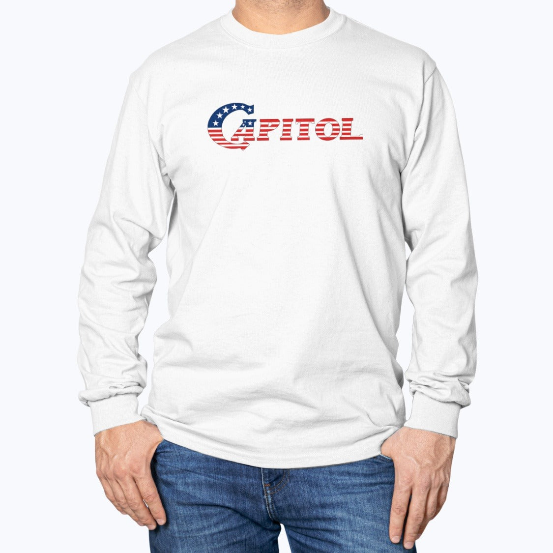 Capitol International Airways Unisex Long Sleeve T-Shirt - White - Model