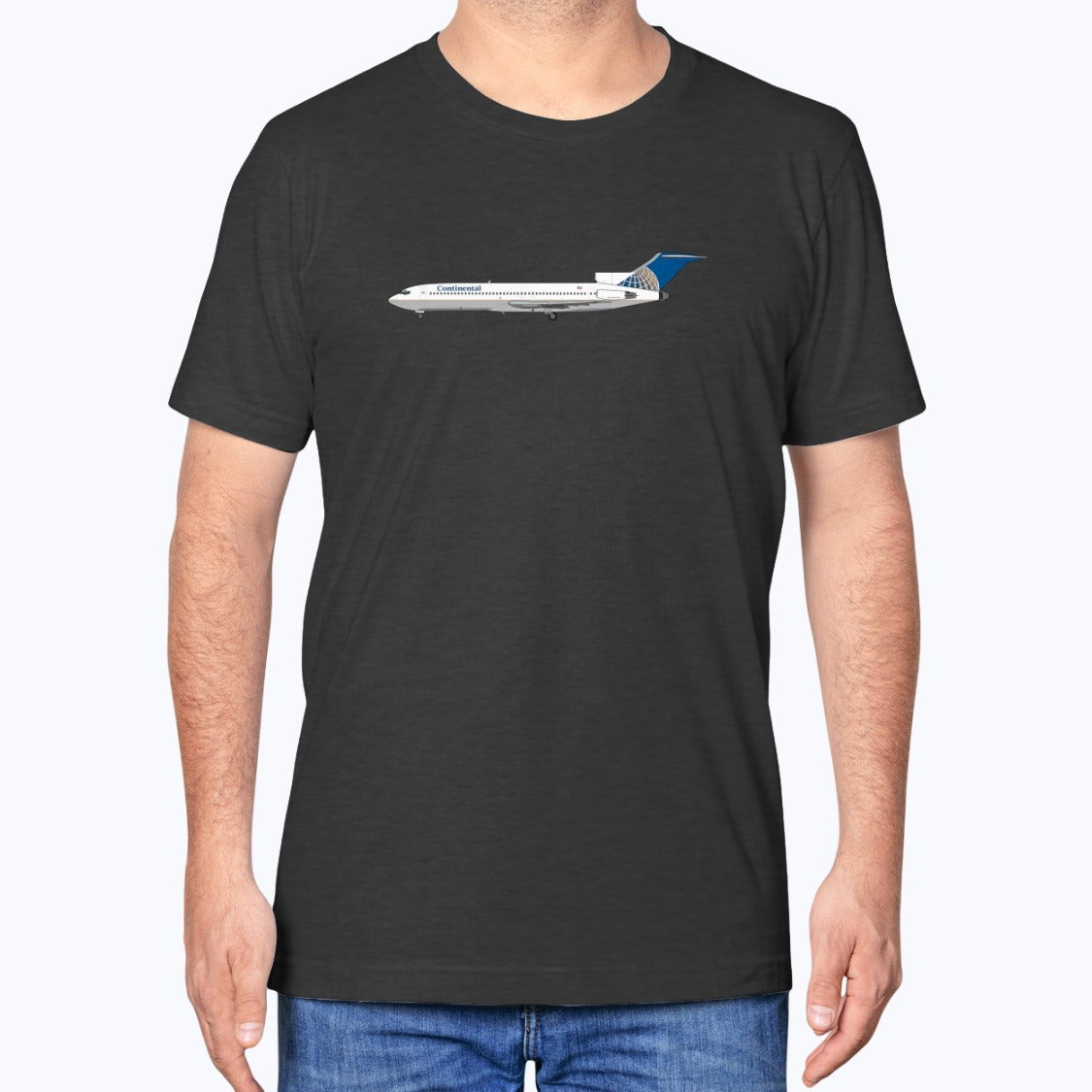 Continental Airlines B727 Unisex T-Shirt - Black Heather - Model