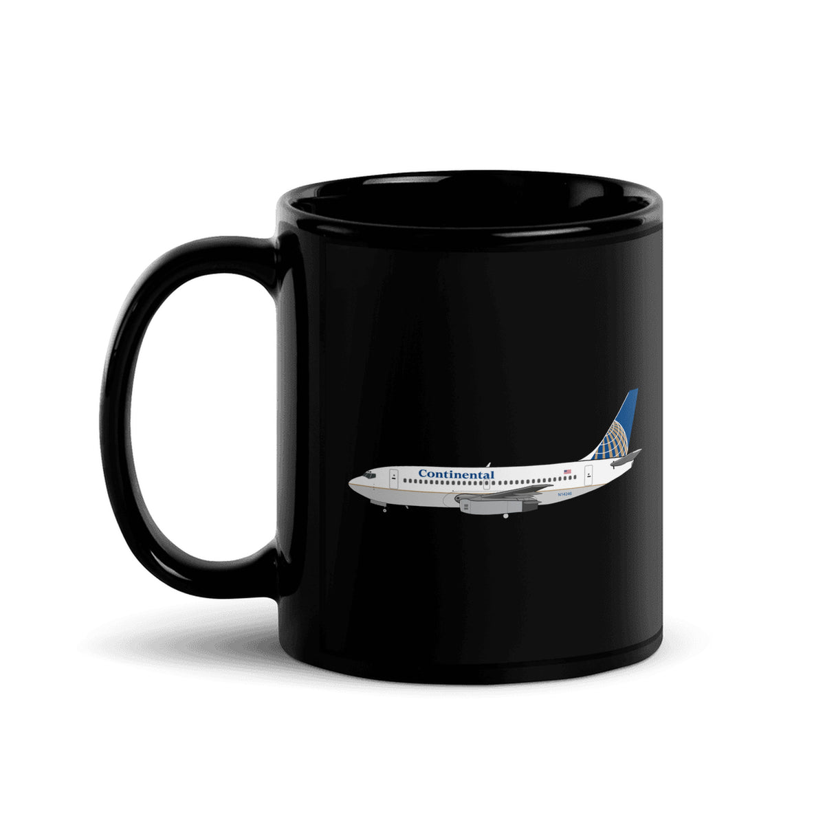 Continental Airlines B737-200 Coffee Mug - Black - 11 oz - Right