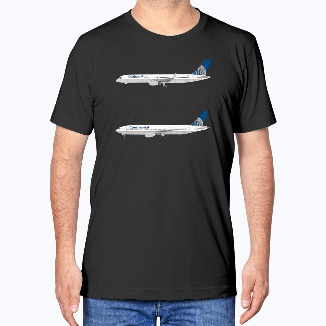 Continental Airlines B757-200, Boeing B777-200ER Unisex T-Shirt - Black - Model