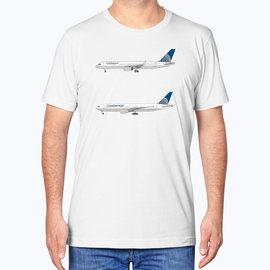 Continental Airlines B757-200, Boeing B777-200ER Unisex T-Shirt - White - Model