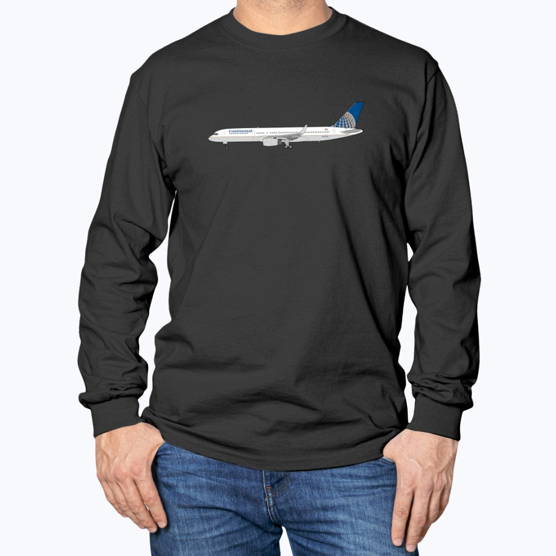 Continental Airlines B757-200 Unisex Long Sleeve T-Shirt - Black - Model