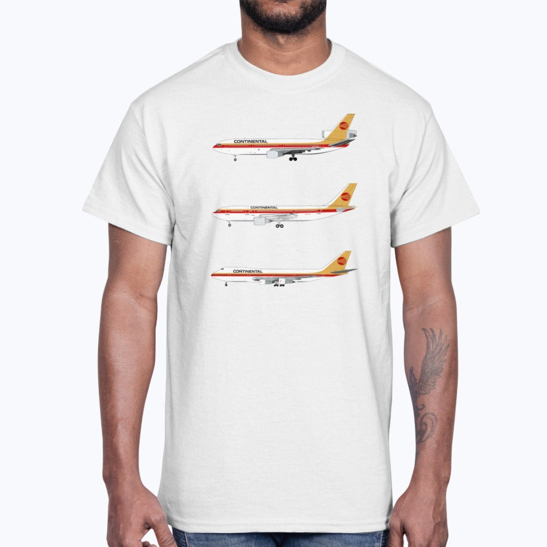 Continental Airlines DC-10, A300, B747-100 Unisex T-Shirt - White - Model