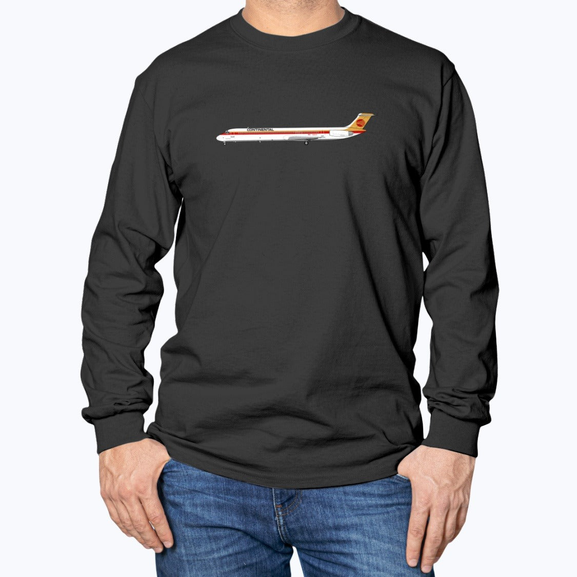 Continental Airlines MD-82 Unisex Long Sleeve T-Shirt - Black - Model