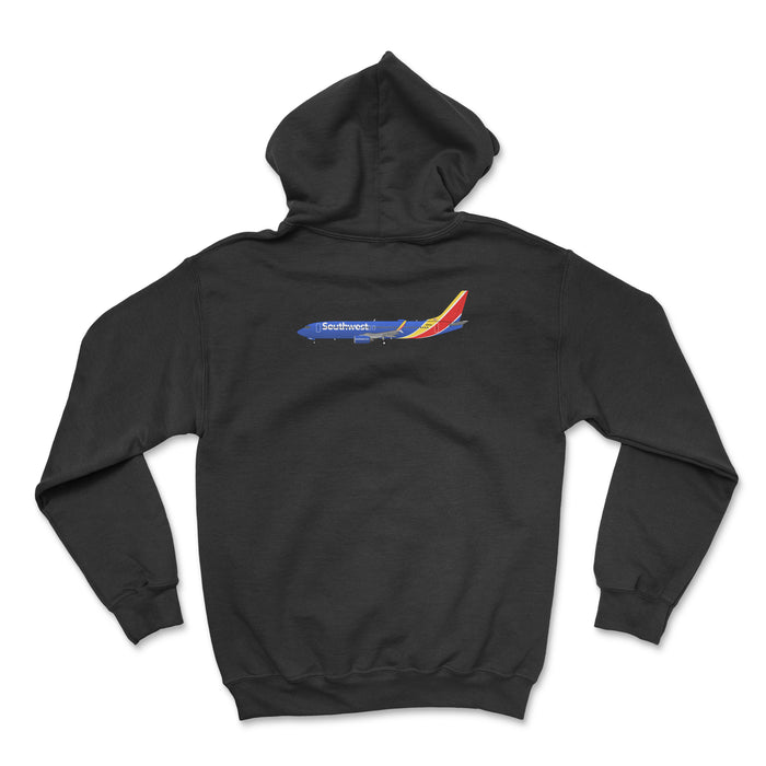 Southwest Airlines Boeing 737-800 Unisex Hoodie Printed On The Back - Black