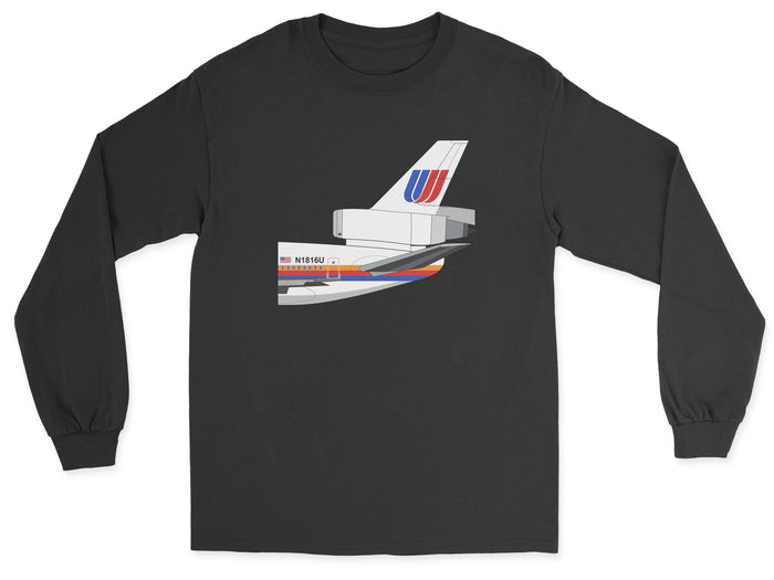 United Airlines Mcdonnell Douglas DC-10 Tail Section Unisex Long Sleeve T-Shirt - Black