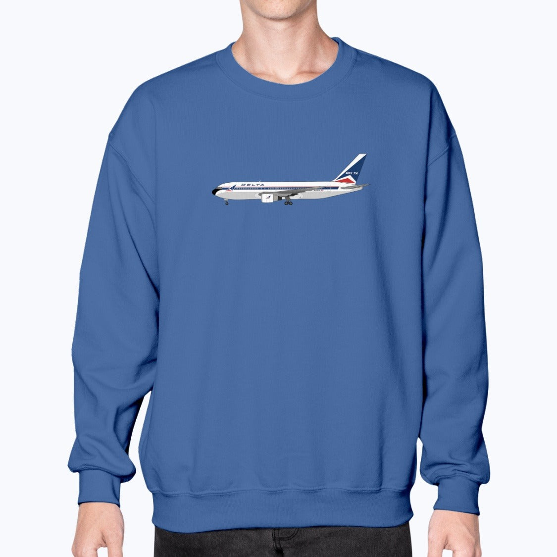 Delta Air Lines B767-200 Unisex Sweatshirt - Royal Blue - Model