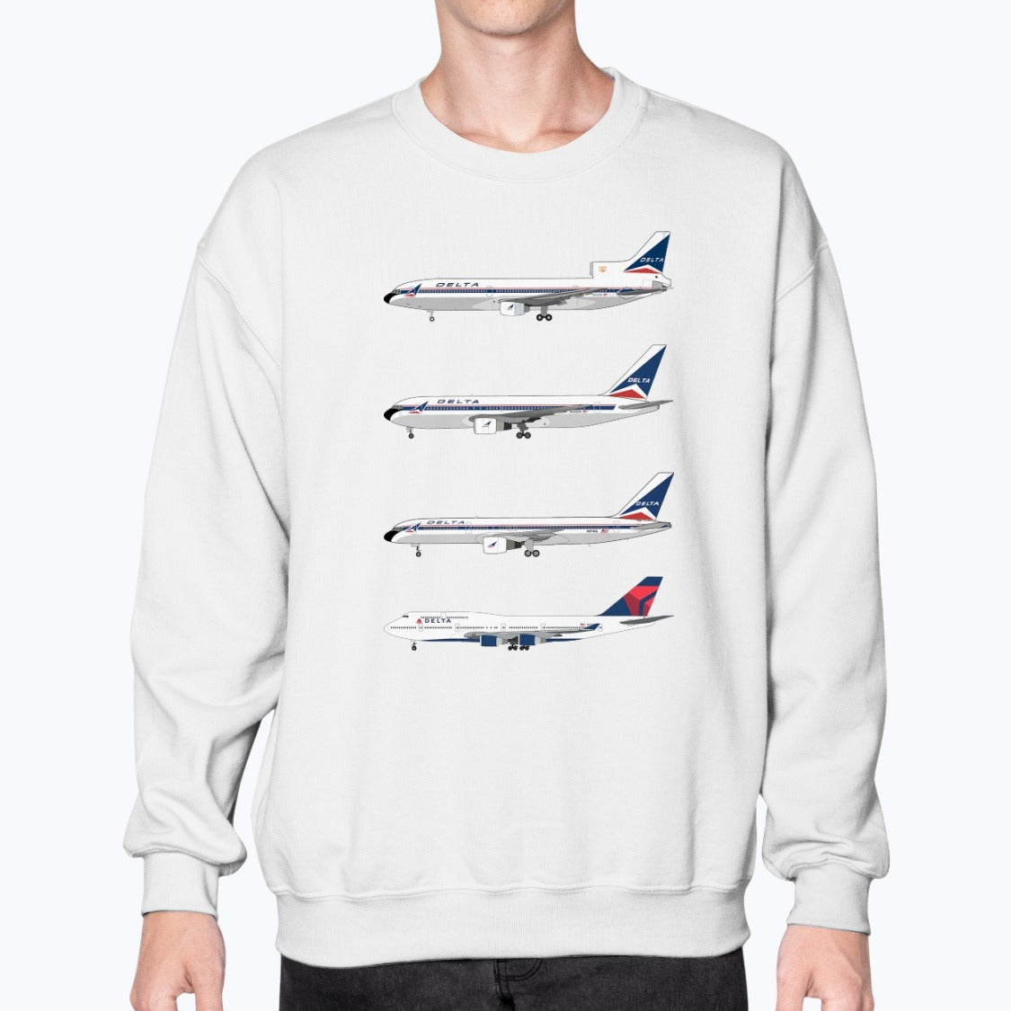 Delta Air Lines L-1011, B767, B757, B747-400 Unisex Sweatshirt - White - Model