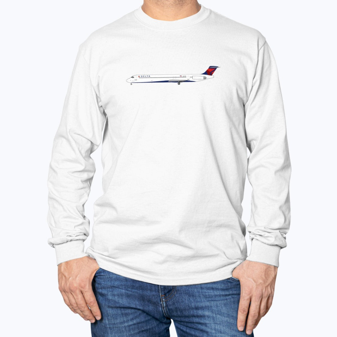 Delta Air Lines MD-88 Unisex Long Sleeve T-Shirt - White - Model