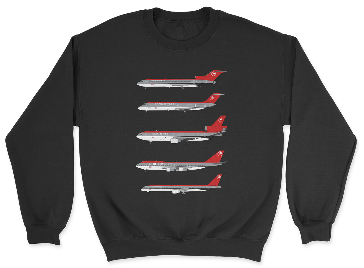 Northwest Airlines B727, DC-9, DC-10, B747, B757 Unisex Sweatshirt - Black