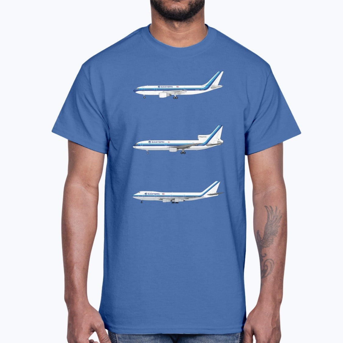 Eastern Air Lines A300, L-1011, B747-100 Unisex T-Shirt - Royal Blue - Model