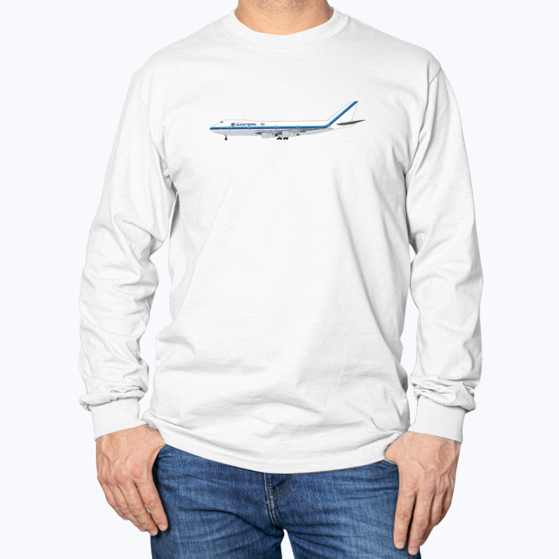 Eastern Airlines B747-100 Unisex Long Sleeve T-Shirt - White - Model