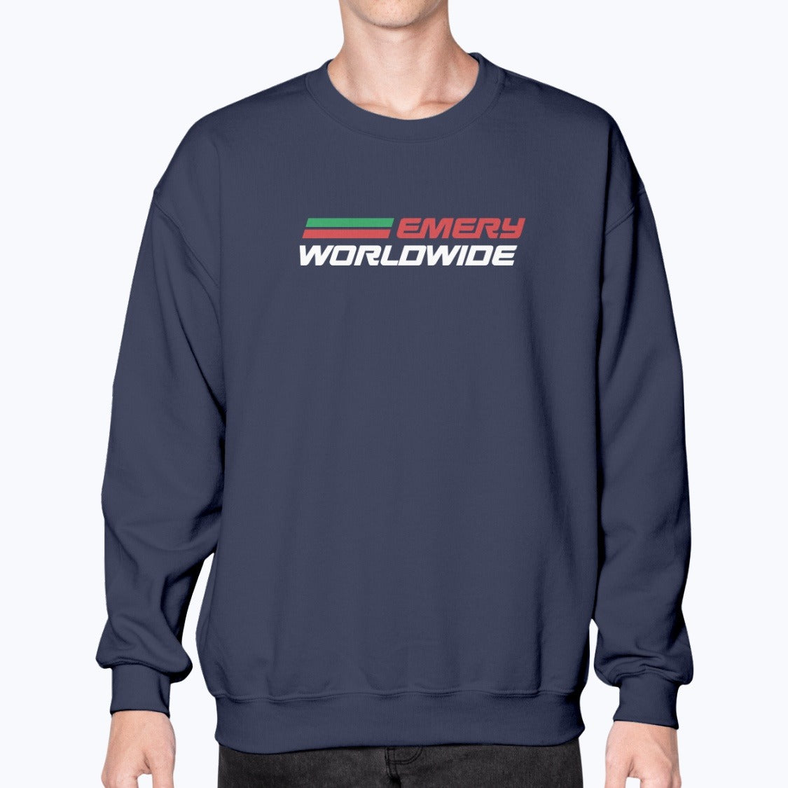 Emery Worldwide Unisex Sweatshirt - Navy - Model