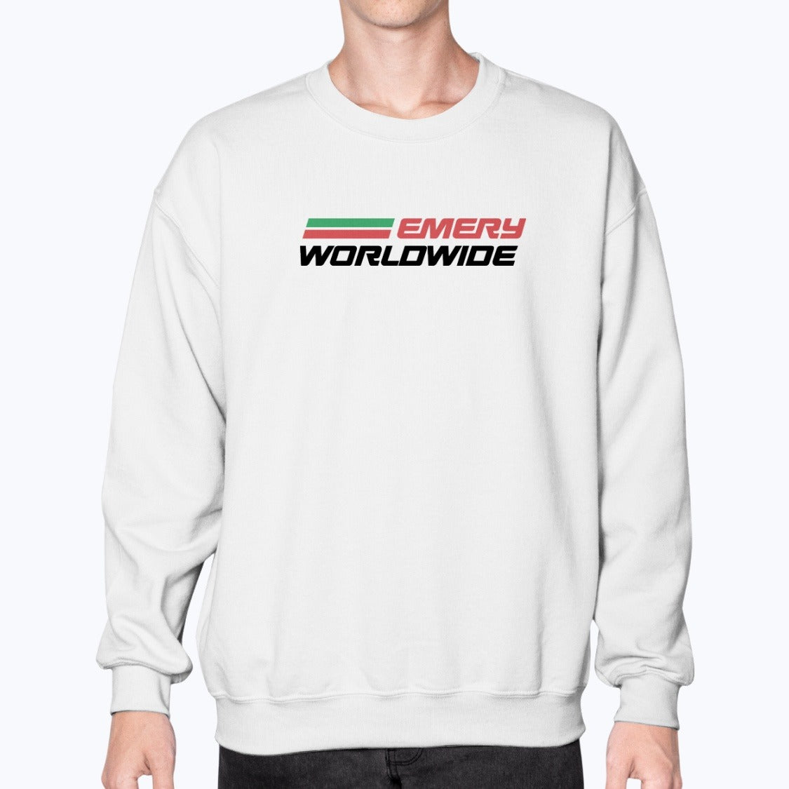 Emery Worldwide Unisex Sweatshirt - White - Model