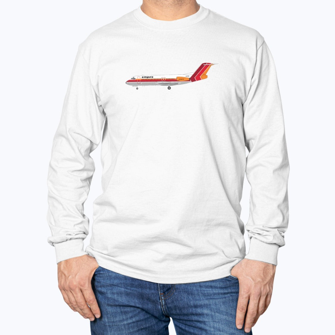 Empire Airlines F28-4000 Unisex Long Sleeve T-Shirt - White - Model