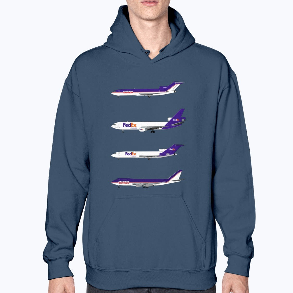 FedEx Express B727, DC-10, B727, B747-200 Unisex Hoodie - Navy - Model