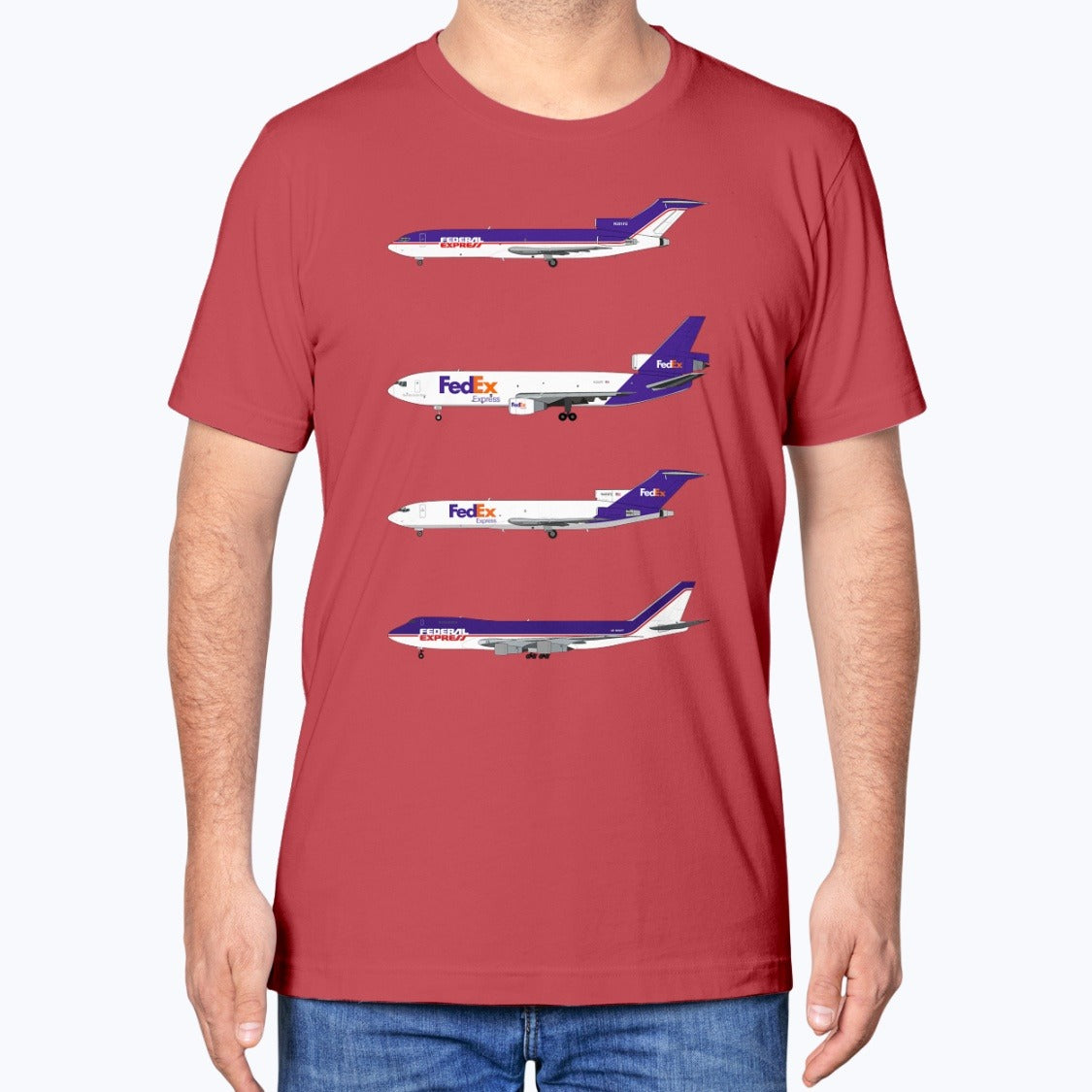 FedEx Express B727, DC-10, B727, B747-200 Unisex T-Shirt - Red - Model