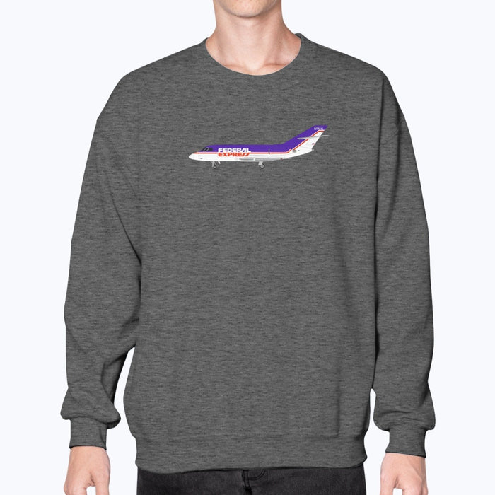 FedEx Express Dassault Falcon 20 Unisex Sweatshirt - Dark Heather - Model