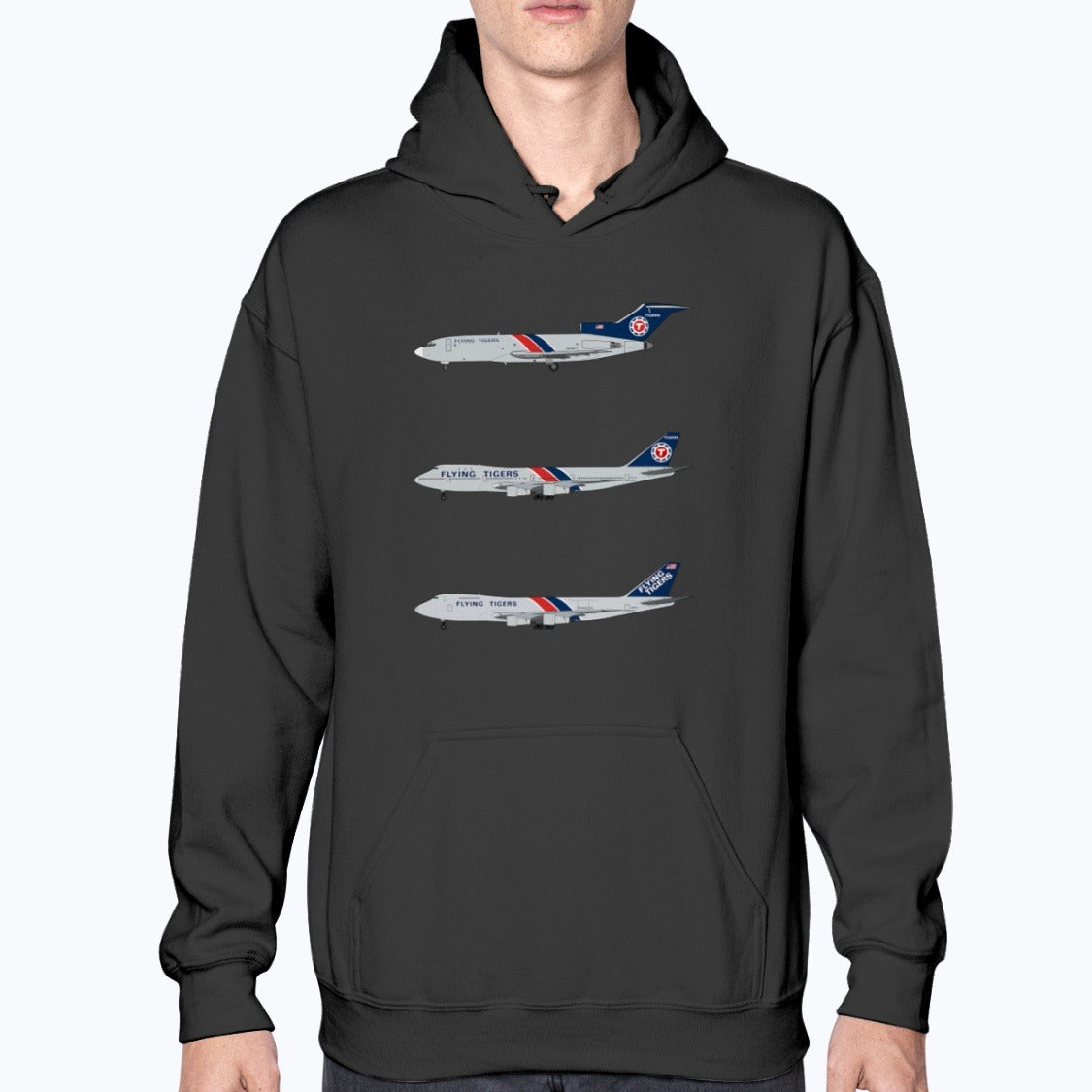 Flying Tigers B727, B747-100, B747-200 Unisex Hoodie - Black - Model