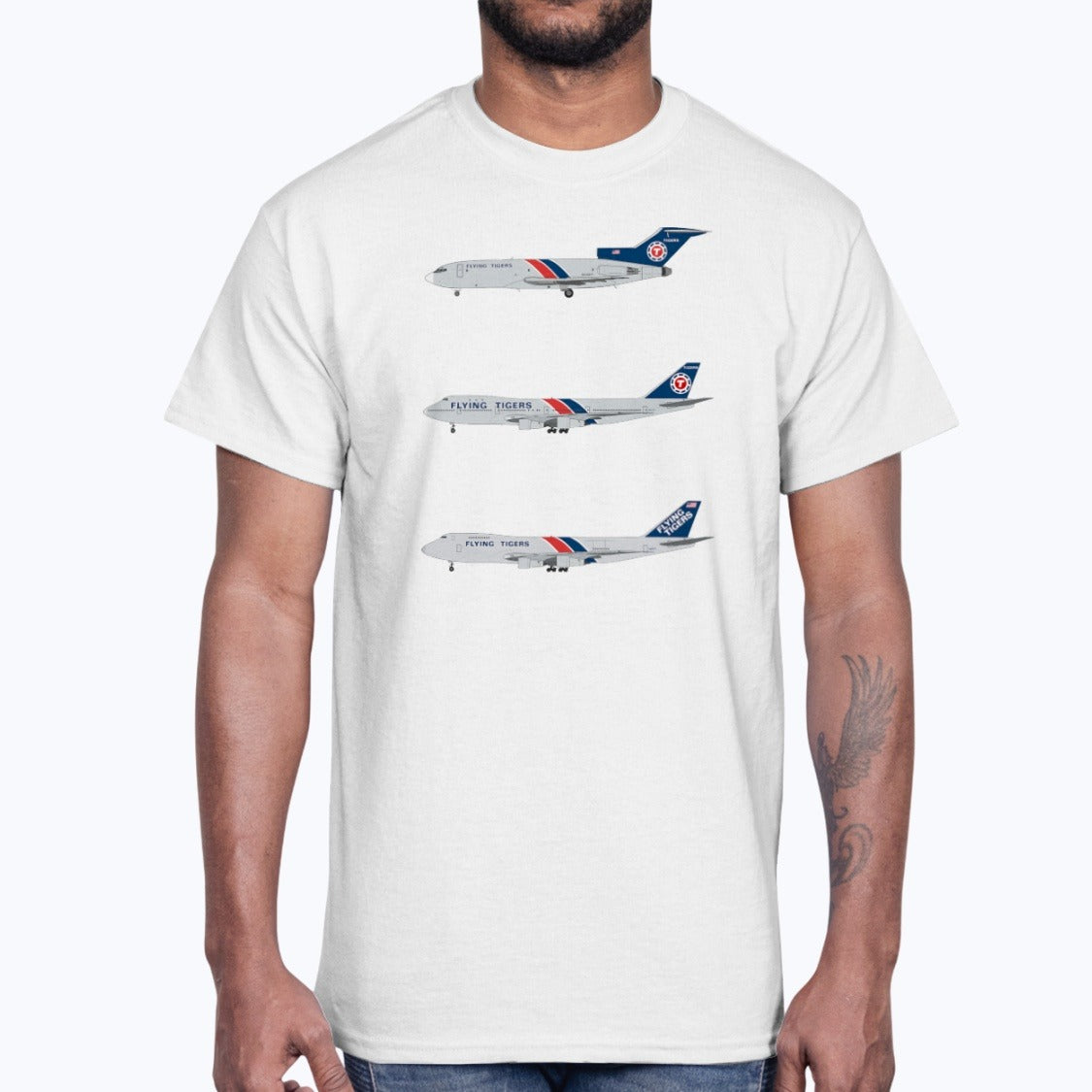Flying Tigers B727, B747-100, B747-200 Unisex T-Shirt - White - Model
