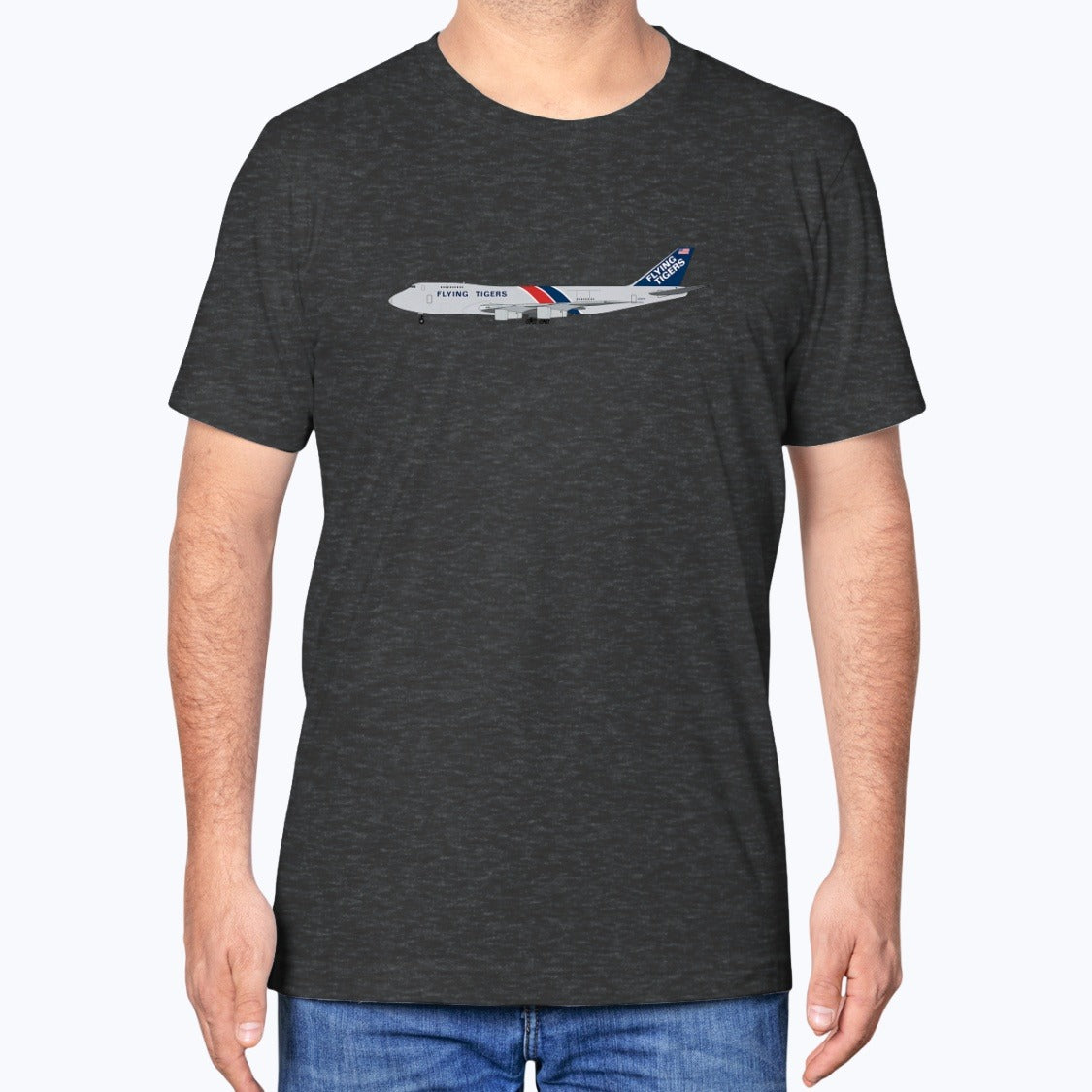 Flying Tigers B747-200 Unisex T-Shirt - Dark Grey Heather - Model